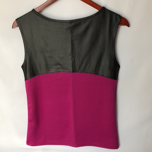 Poof Couture faux leather look top sz L fuchsia and black - Picture 2 of 6